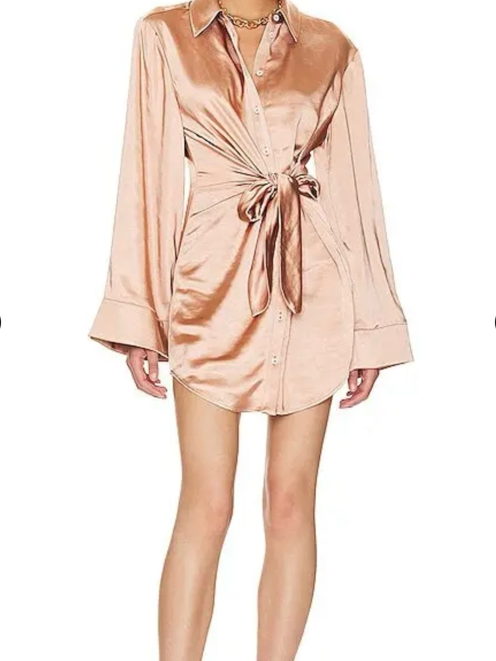 Song of Style Marta Satin Tie-Front Mini Dress - Fawn